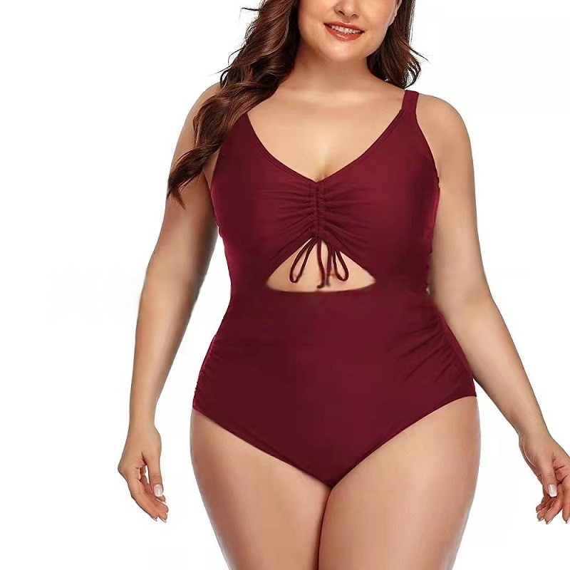 Women Plus Size One Piece Swimsuit V-Neck with Ruched Front Cutout